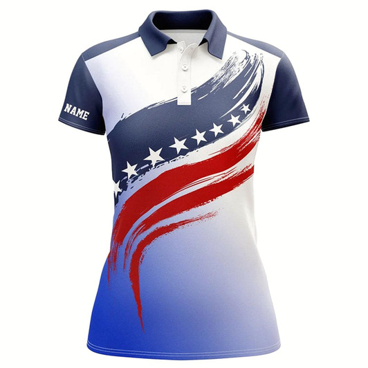 Goofygear American Flag Womens Golf Polo Shirts Custom Golf Attire For Women, Patriotic Golf Gift Ladies Blue