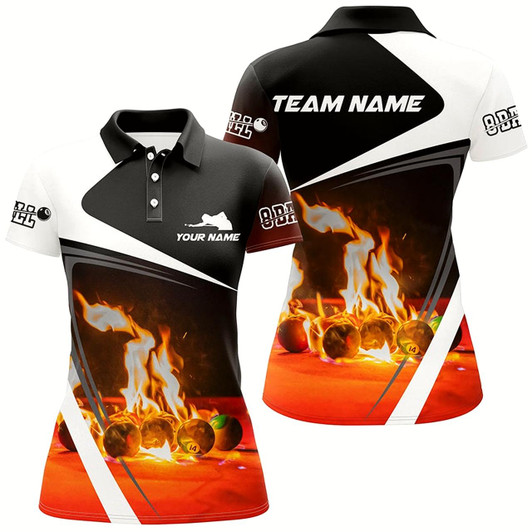 Goofygear Personalized Billiard Balls Flame 3D Polo Shirts For Women, Custom 8 Ball Pool Billiards Jerseys
