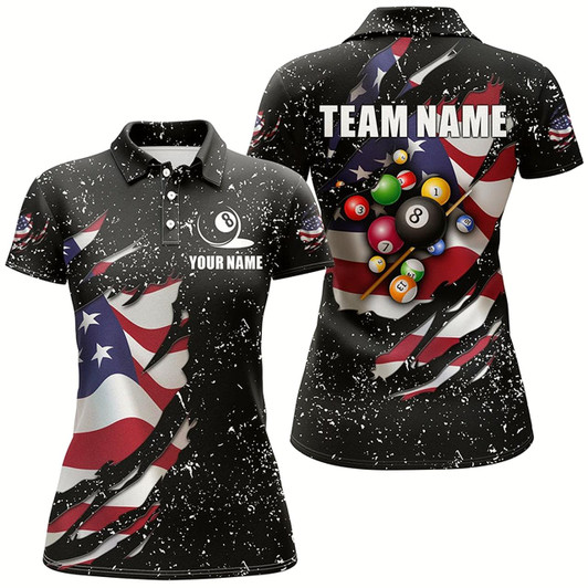 Goofygear Grunge Us Flag 3D Billiard Balls Polo Shirts For Women Custom Patriotic Billiard Jerseys Attire