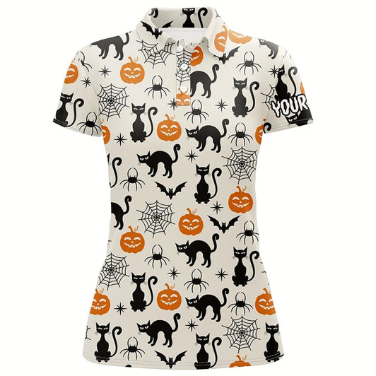 Goofygear Halloween Seamless With Cat Spider Pumpkin Womens Golf Polo Shirts Funny Golf Gifts For Women