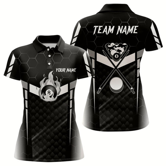 Goofygear Personalized White Fire 8 Ball Billiard 3D Polo Shirts For Women, Custom Billiard Balls Team Jerseys
