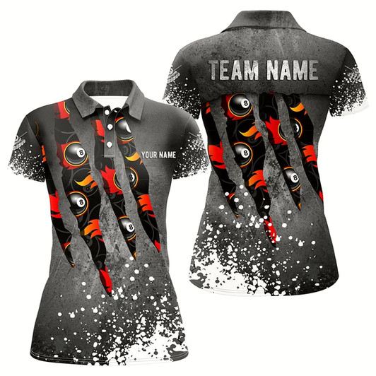 Goofygear Personalized Paint White 8 Ball Fire Billiard 3D Polo Shirts For Women, Custom 8 Ball Pool Jerseys
