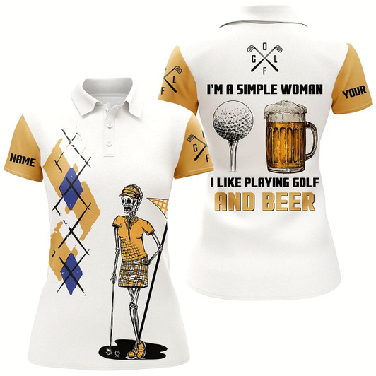 Goofygear I'M A Simple Woman Skull Beer Argyle Pattern Golf Polo Shirts Beer Golf Shirts For Women