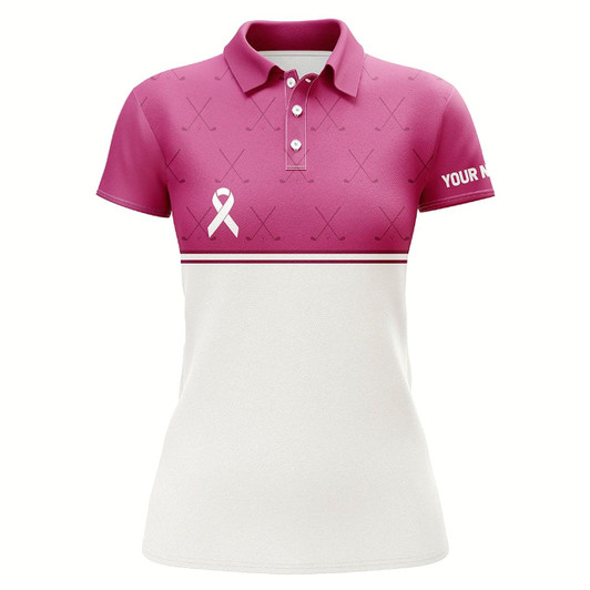 Goofygear Pink White Breast Cancer Awareness Golf Shirts Custom Women Golf Polo Pink Ribbon Golf Shirts