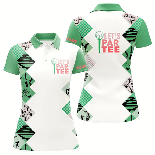 Goofygear Green And White Women Golf Polo Shirts Custom Let'S Par Tee Golf Tops For Ladies Golfing Gifts Jersey