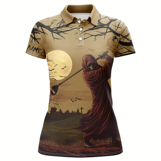 Goofygear Halloween Skull Golfer Womens Golf Polo Shirts Custom Halloween Golf Tops For Ladies