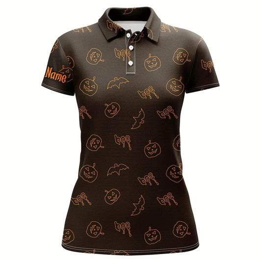 Goofygear Halloween Pumpkin Pattern Custom Womens Golf Polo Shirts, Halloween Golf Gifts For Ladies