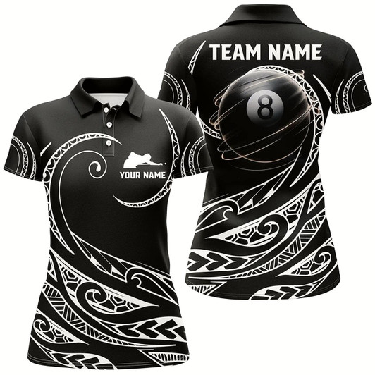 Goofygear Personalized Black White 8 Ball Pool Tribal Pattern Women Polo Shirts Custom 3D Billiard Pool Jersey