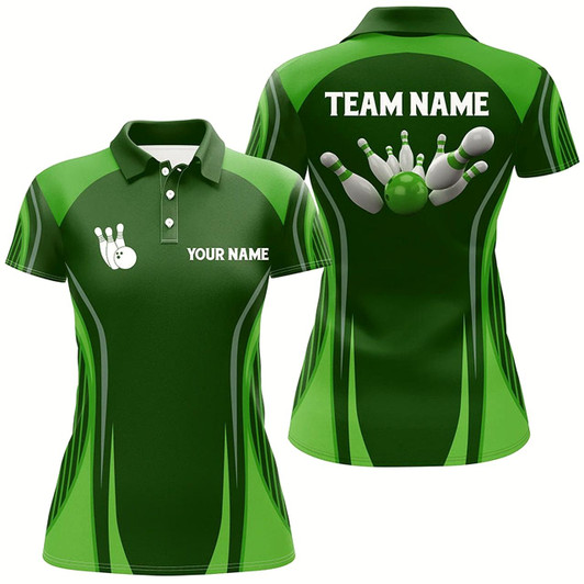 Goofygear Bowling Polo Shirts For Women Custom Bowling Ball And Pins Green Vintage Bowling Team Jerseys