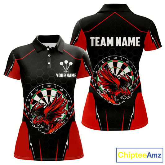 Goofygear Custom Women'S Darts Polo Shirts Red & Black Eagle Dartboard For Darts Jersey