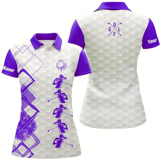 Goofygear Purple And White Womens Golf Polo Shirts Custom Name Women'S Golf Apparel, Gifts For Golf Lovers