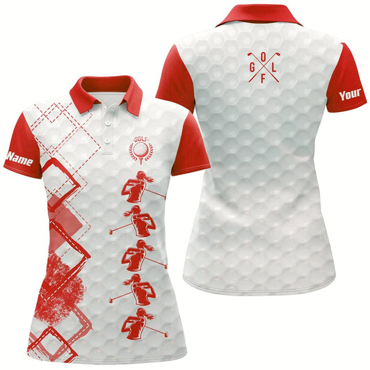 Goofygear Red And White Womens Golf Polo Shirts Custom Name Women'S Golf Apparel, Gifts For Golf Lovers