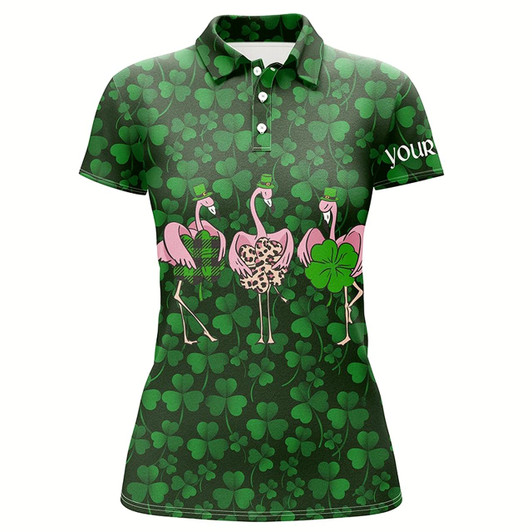 Goofygear Funny Womens Golf Polo Shirt Green Clover St Patrick Day Background Custom Flamingo Golf Friends