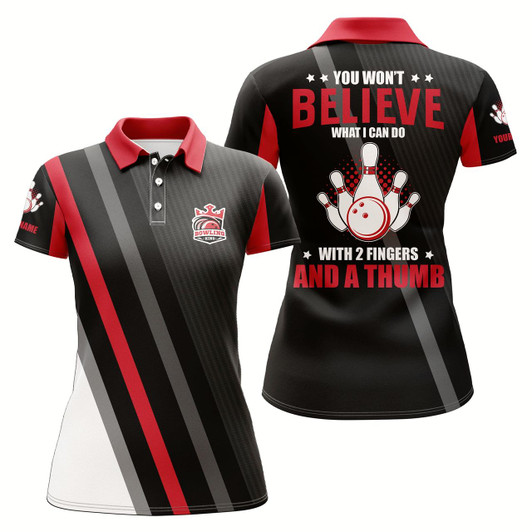Goofygear Red & Black Women Bowling Polo Shirt Custom You Won'T Believe What I Can Do With 2 Fingers And A Thumb