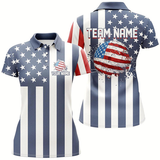 Goofygear Women Golf Polo Shirts Custom Red, White And Blue American Flag Ladies Golf Tops, Best Golf Gifts
