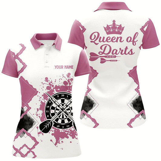 Goofygear Queen Of Darts Pink White Darts Polo Shirt Custom Cute Darts Jersey For Women