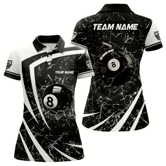 Goofygear Personalized White Black Glass Break 8 Ball Billiard 3D Polo Shirts For Women 8 Ball Pool Jerseys
