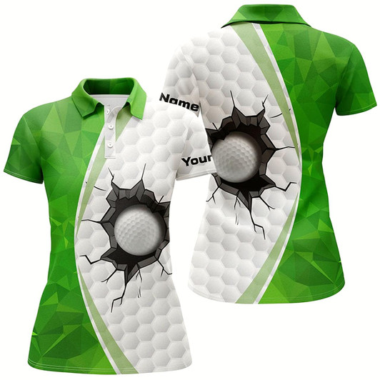 Goofygear Green White Golf Ball Pattern Womens Golf Polo Shirts Custom Ladies Golf Shirts, Green Golf Tops