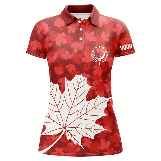 Goofygear Womens Golf Polo Shirts Red Canada Maple Leaf Pattern Custom Team Golf Shirts, Patriot Golf Tops