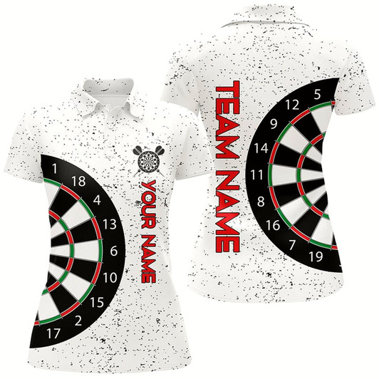 Goofygear Personalized White Grunge Dartboard Custom Polo Shirt Cool Dart Team Jersey For Women