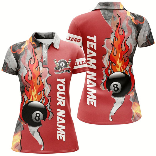 Goofygear Personalized 8 Ball Fire Smoke Billiard Women'S Shirts Red Version Custom Pool Team Polo Shirts