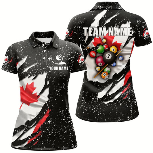Goofygear Grunge Canada Flag 3D Billiard Balls Polo Shirts For Women Custom Patriotic Billiard Jerseys Attire