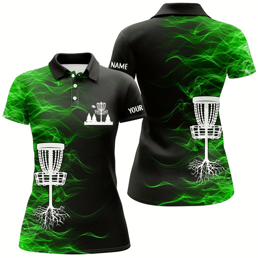 Goofygear Green Smoke Black Women Disc Golf Polo Shirts Custom Team Disc Golf Basket Best Ladies Disc Golf Wears