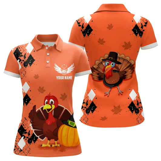 Goofygear Turkey Bird Thanksgiving Golf Polo Shirt Argyle Orange Custom Women Golf Tops Cool Golf Gifts Style 2