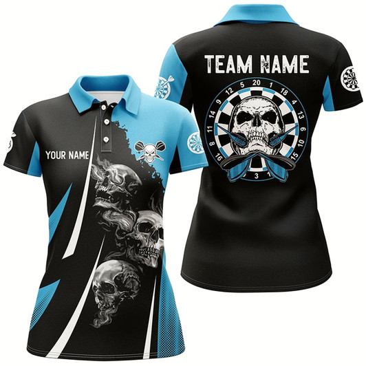 Goofygear Skull Strike Personalized Darts Polo Shirt Black Blue Custom Skull Dart Jerseys For Women