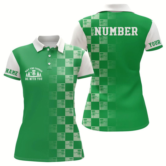 Goofygear Gradient Green White Checkered Pattern Disc Golf Polo Shirt Custom Disc Golf Tops For Women