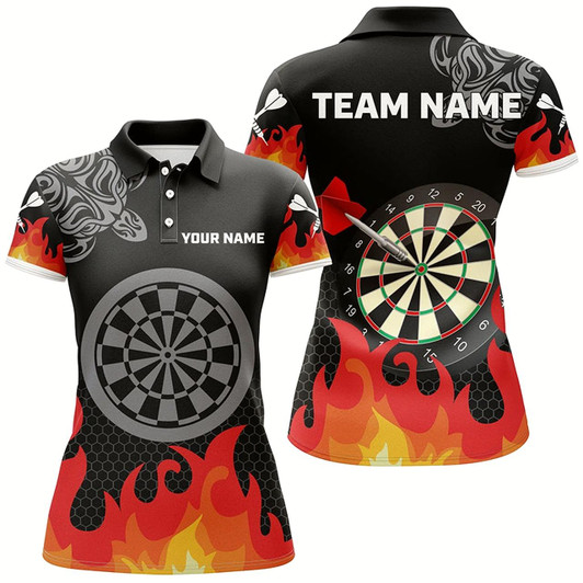 Goofygear Personalized Flame 3D Dartboard Dart Polo Shirts For Women, Dart Apparel Custom Dart Team Jerseys