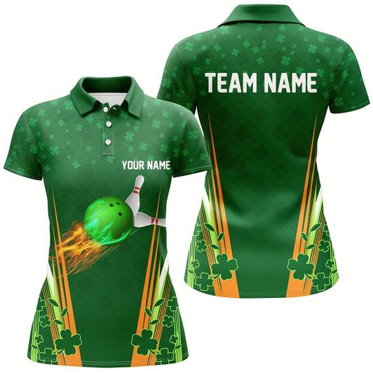 Goofygear Green Shamrock Lucky Women Bowling Polo Shirt Custom St Patrick Day Team League Bowling Jerseys Style 2