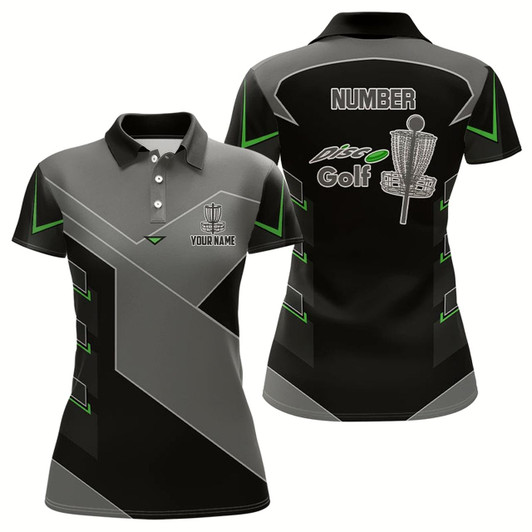 Goofygear Womens Disc Golf Polo Shirt Custom Name, Number Black Disc Golf Shirt, Disc Golf Outfit For Ladies