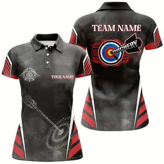 Goofygear Personalized Archery Target Red Black Grunge Archery Polo Shirts For Women, Custom Archery Jerseys