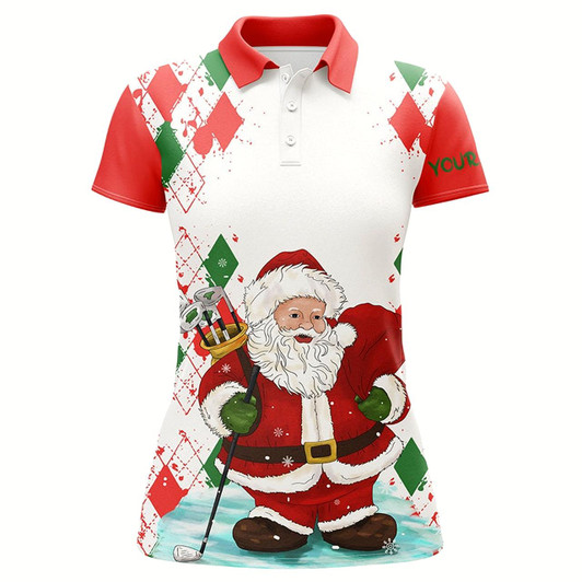 Goofygear Womens Golf Polo Shirt Santa Golfer Custom Name Christmas Santa Golf, Christmas Gifts For Golf Lovers