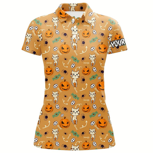 Goofygear Cat Seamless Halloween Pattern Orange Golf Polo Shirts Cute Funny Golf Gifts For Women