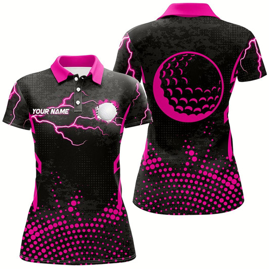Goofygear Personalized Pink Golf Ball Point Pattern Custom Womens Golf Polo Shirts, Team Ladies Golf Apparel