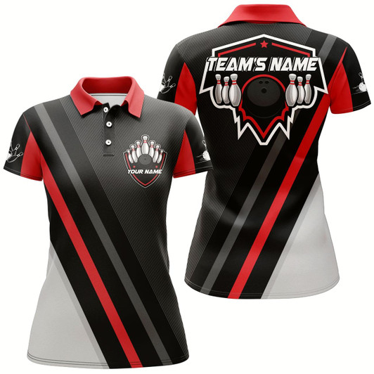 Goofygear Black&Red Bowling Polo Shirt For Women Vintage Bowling Team League Jersey Custom Bowling Shirt