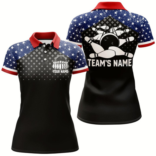 Goofygear Patriotic Bowling Polo Shirt For Women Custom Ladies Bowling Team League Jersey Usa Bowling Shirt