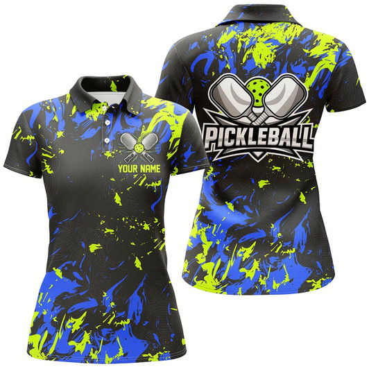 Goofygear Green And Blue Custom Pickleball Team Shirts, Custom Pickleball Polo Shirts For Women