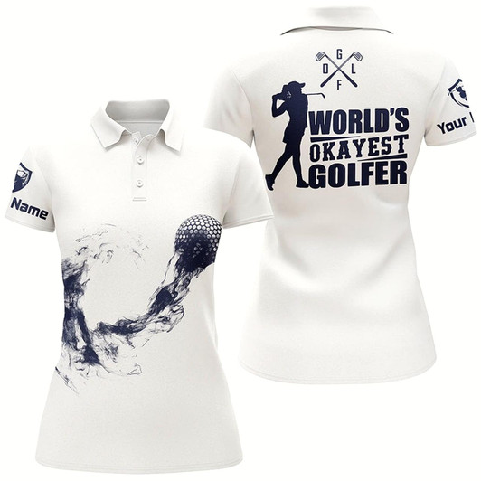Goofygear Navy And White Womens Golf Polo Shirts, Custom Name Golf Shirts For Ladies, Cool Golf Gifts