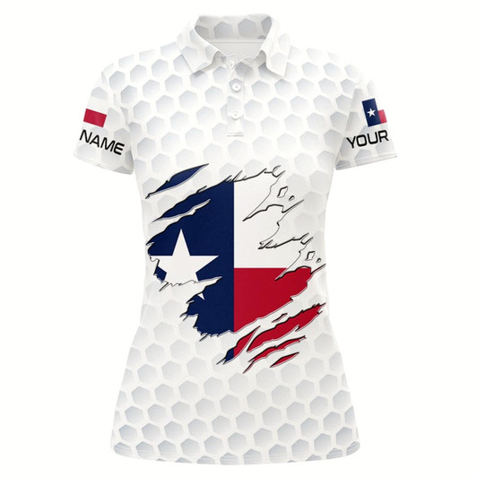 Goofygear White Golf Ball Skin Texas Flag Custom Patriotic Womens Golf Polo Shirts, Unique Golf Gifts