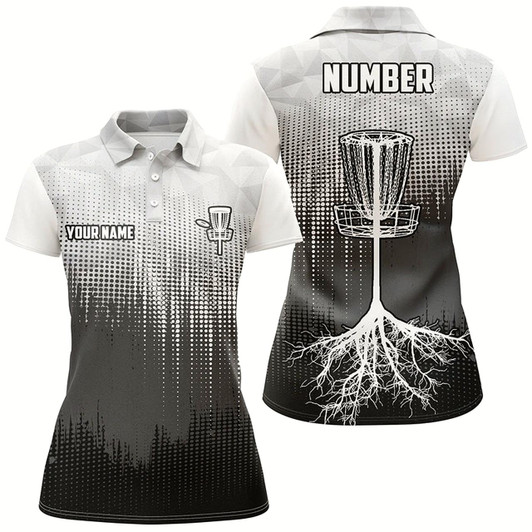 Goofygear Black&White Womens Disc Golf Polo Shirts Custom Disc Golf Basket Personalized Disc Golf Gifts