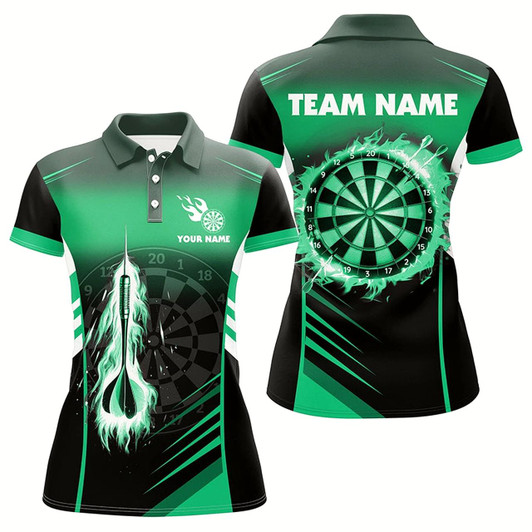 Goofygear Personalized Darts Fire Arrow Women Dart Polo Shirts Custom Flame Dart Shirt Darts Jersey Green