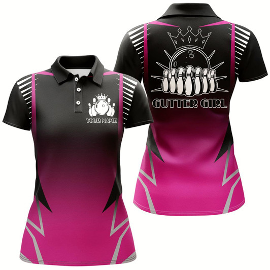 Goofygear Custom Bowling Shirt For Women, Gutter Girl Pink Polo Bowling Shirt Ladies Bowling Jersey With Name