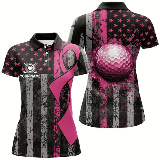 Goofygear Pink Ribbon Breast Cancer Awareness Womens Golf Polo Shirts Custom Patriotic Us Flag Golf Gifts