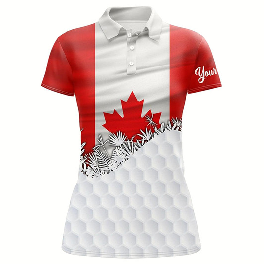 Goofygear Womens Golf Polo Shirts Custom Canadian Flag White Golf Ball Skin Patriotic Golf Attire For Ladies