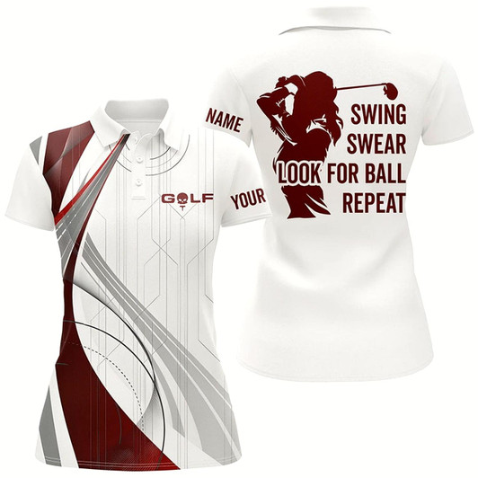 Goofygear Womens Golf Polo Shirts Custom Swing Swear Look For Ball Repeat White Golf Tops For Womens