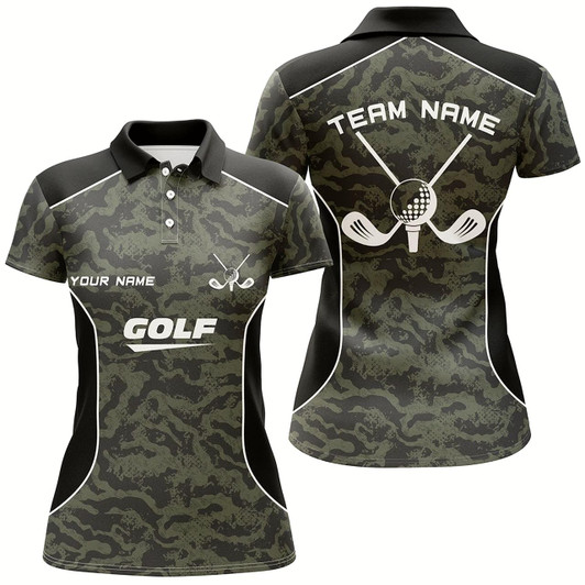 Goofygear Women Golf Polo Shirts Custom Green Camo Golf Tops For Ladies, Golf Clubs Team Golf Jerseys