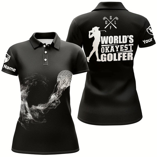 Goofygear Black And White Womens Golf Polo Shirts, Custom Name Golf Shirts For Ladies, Cool Golf Gifts